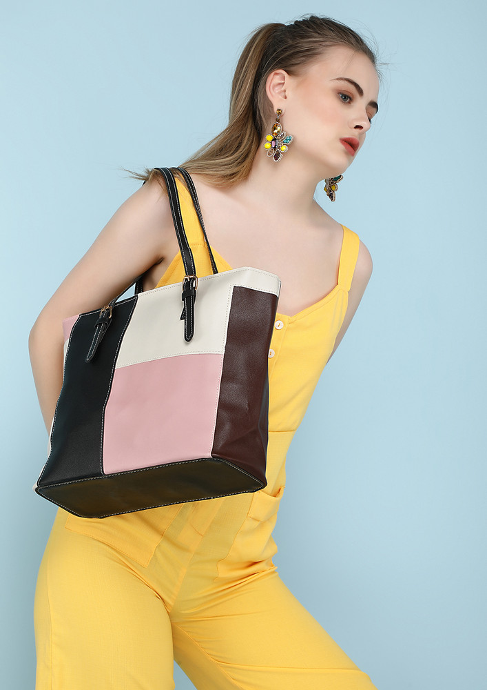 Colorblock Pattern Pink Handbag