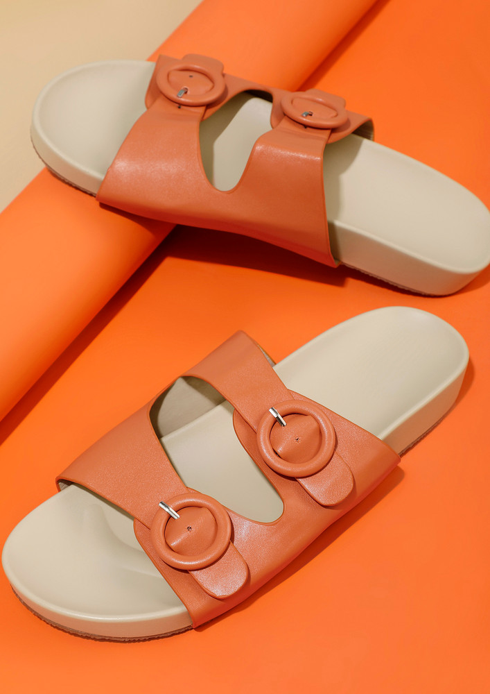 Cute Double Buckled Orange Flip Flop Sandals