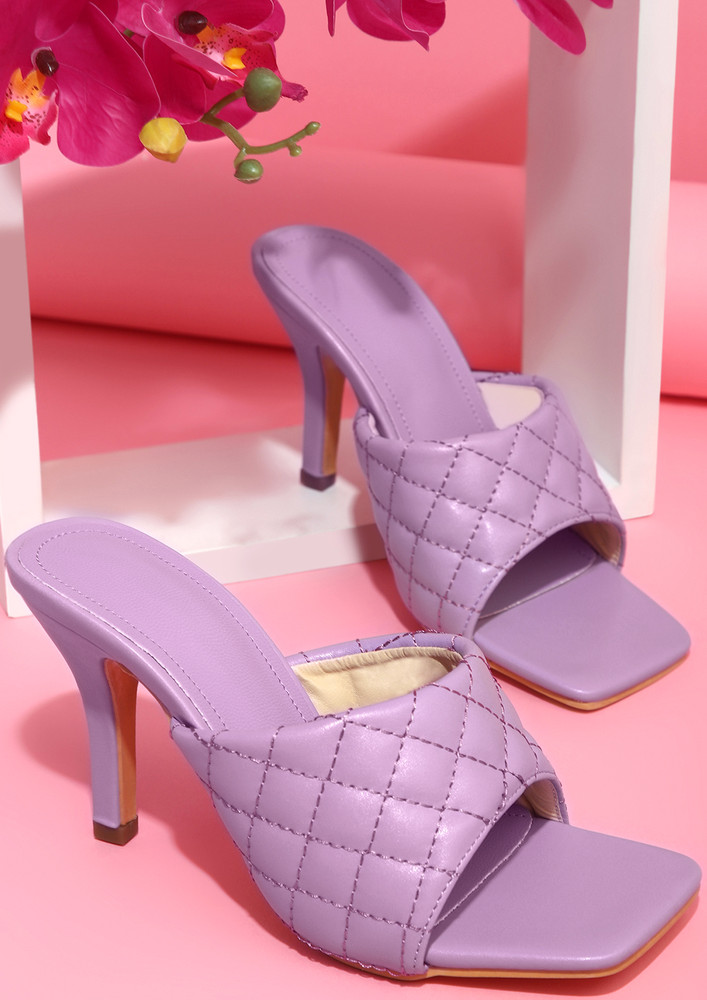 LOVE & SHADES OF PASTEL PURPLE QUILTED PATTERNED SLIP-ON STILETTO HEELS