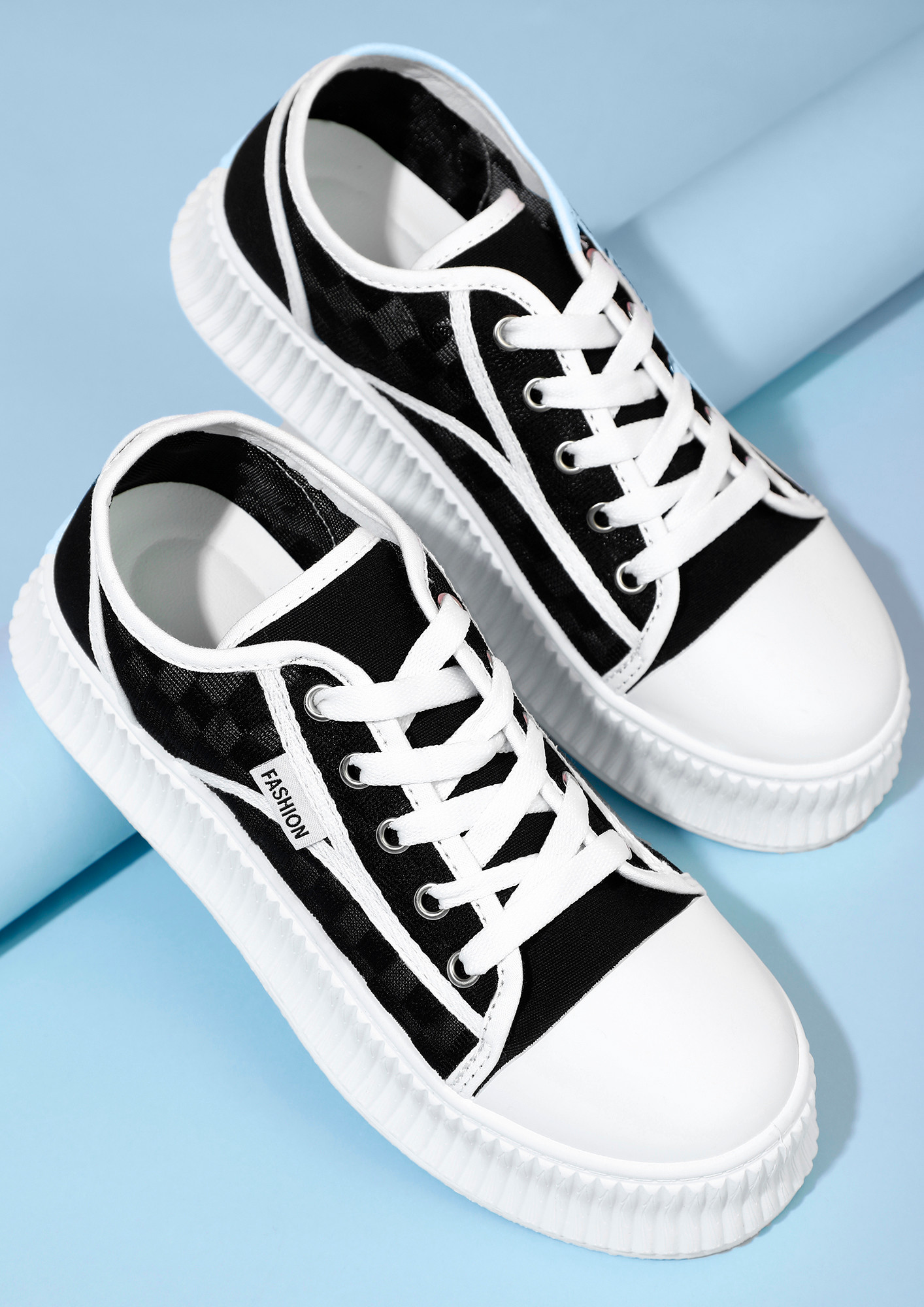 Buy PLAY IT COOL WITH LACE-UP BLACK CHECKERED CASUAL CANVAS SHOES