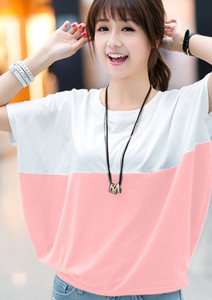 EASY BREEZY WHITE AND PINK T-SHIRT