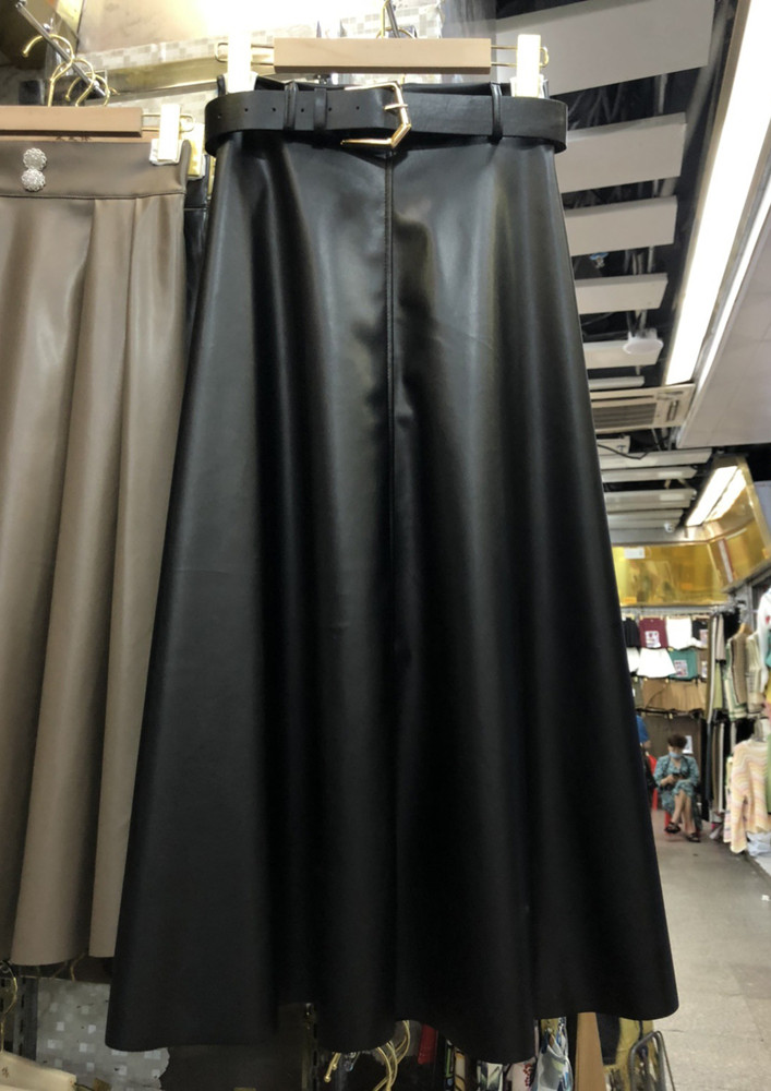 Untamed Faux Leather Black Midi Skirt