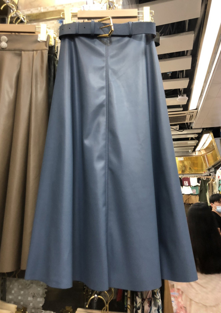 Untamed Faux Leather Blue Midi Skirt