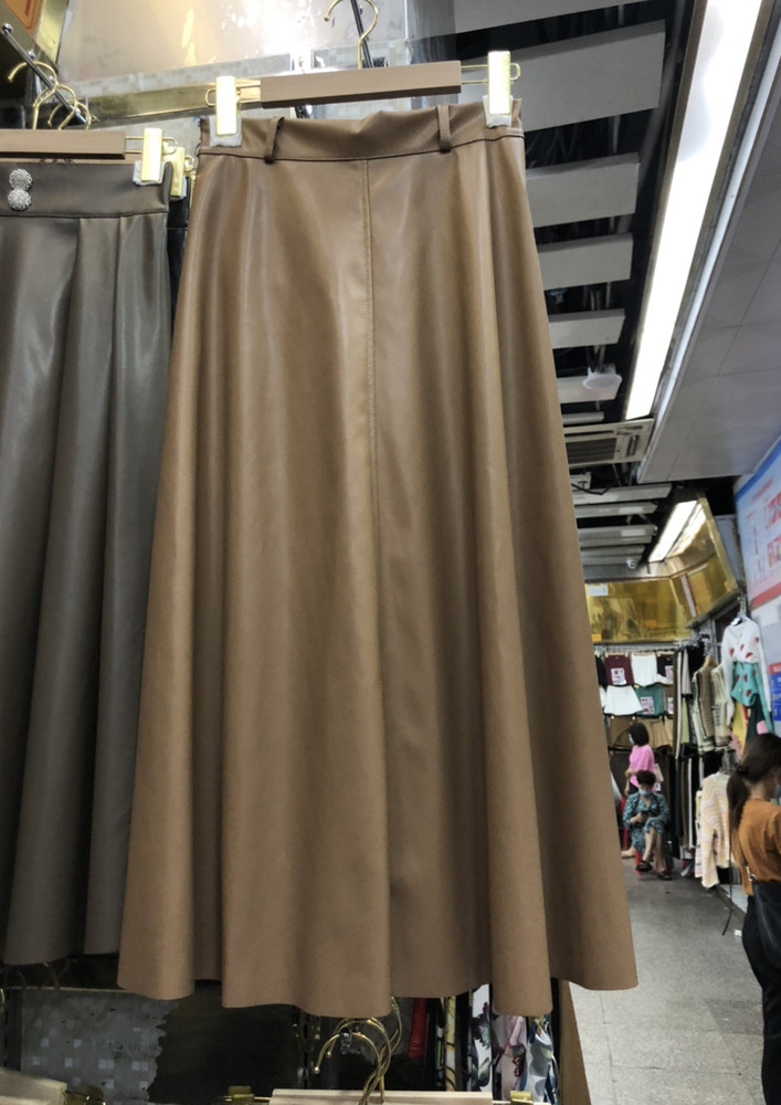 Untamed Faux Leather Khaki Midi Skirt