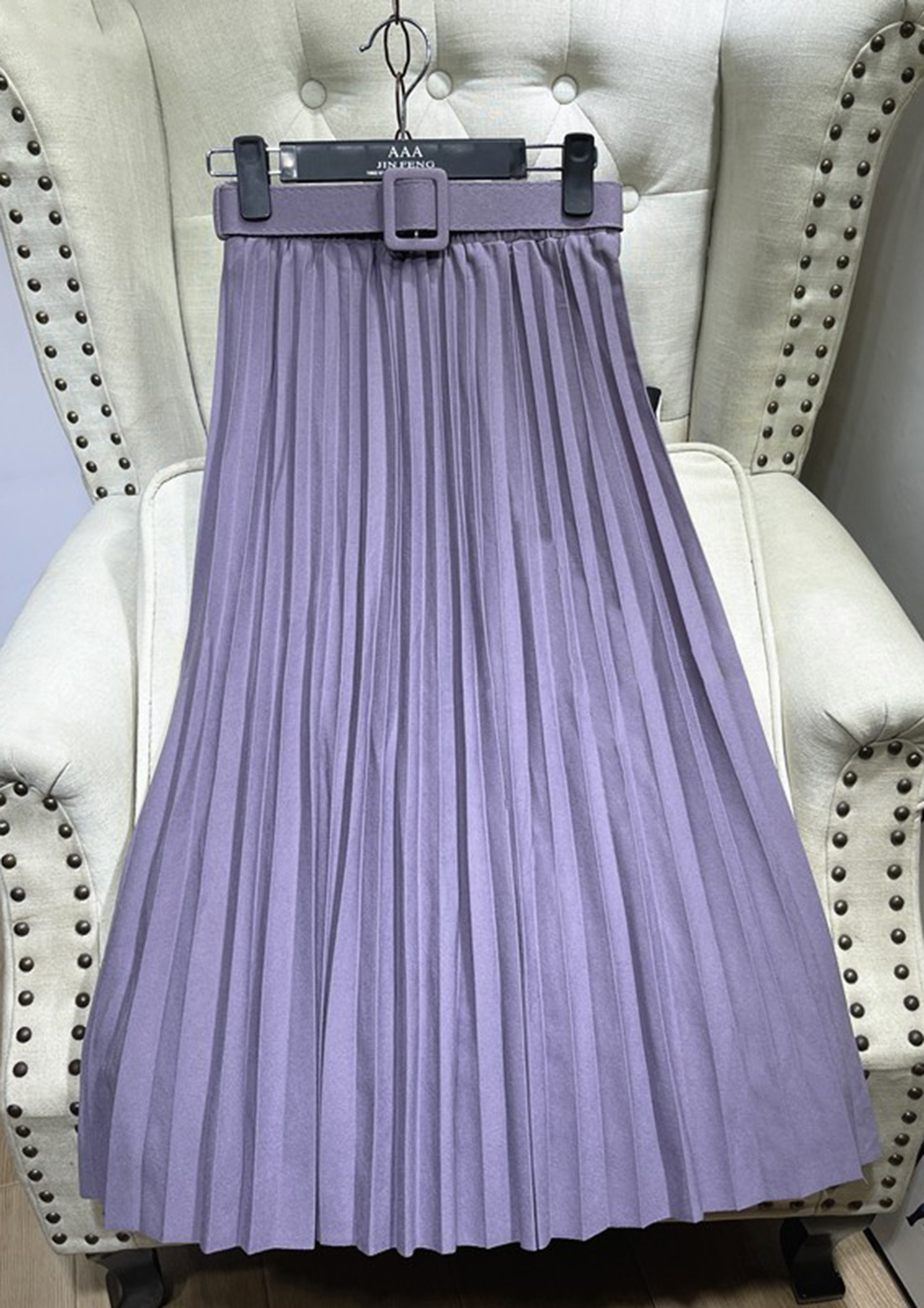 Pleated twill skirt  Light purpleChecked  Kids  HM IN