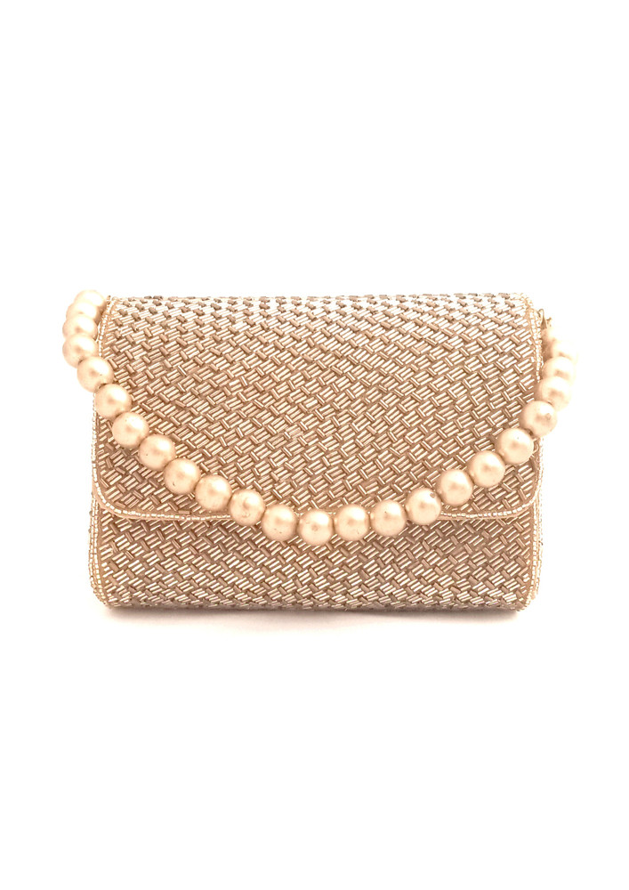 Gold Weave Flapover Handembroidered Clutch