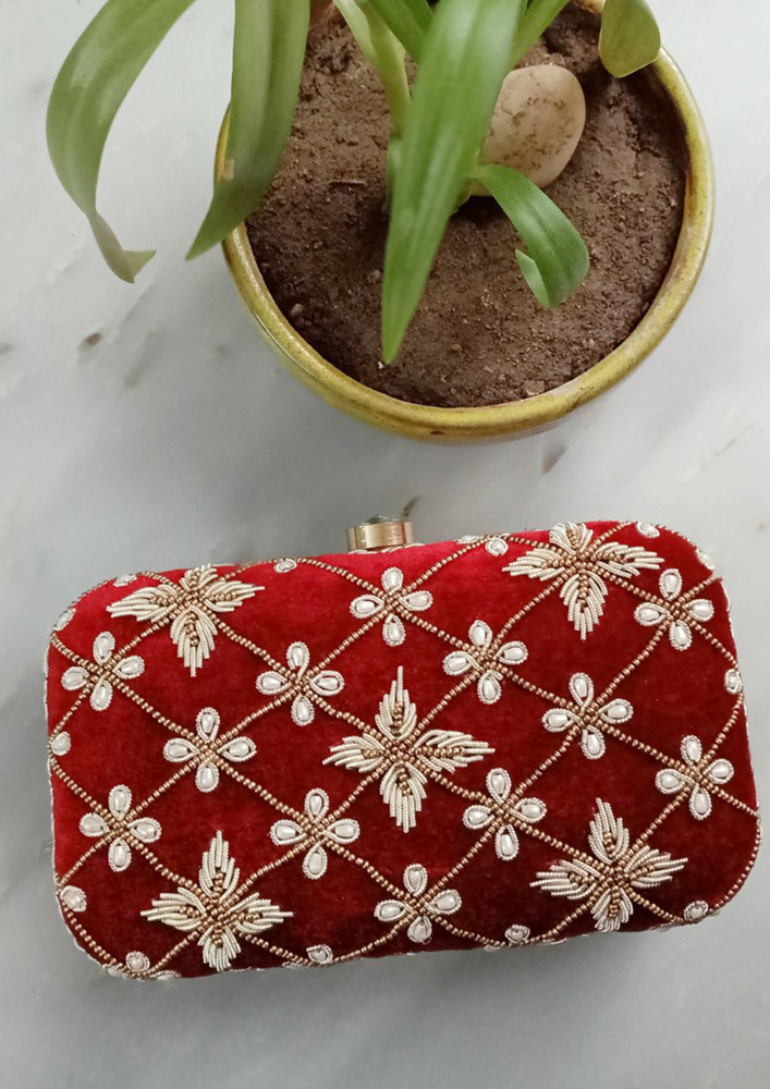 Maroon Floral Handembroidered Clutch