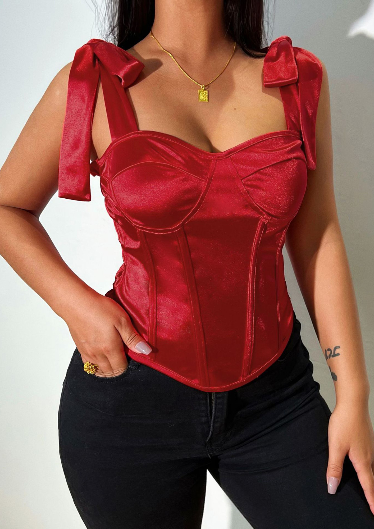 Buy BOW IT OUT RED CORSET TOP for Women Online in India