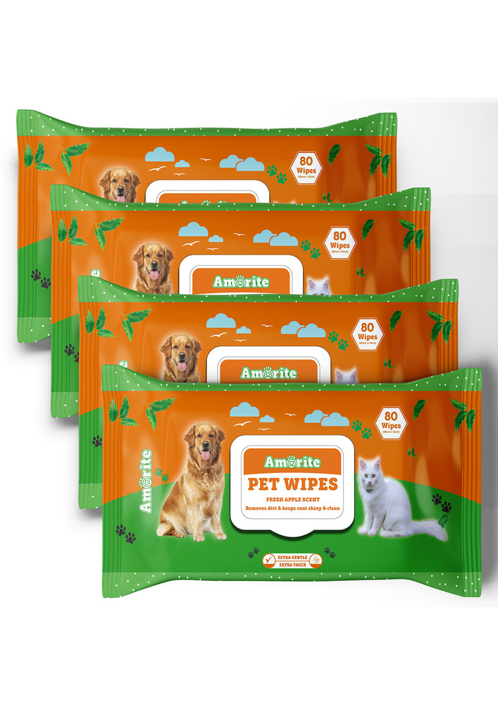 Amorite Wet Pet Wipes With Fresh Apple Fragrance For Dogs And Cats, 320 Pcs Pet Ear Eye Wipes (pack Of 4)-am-7050-4