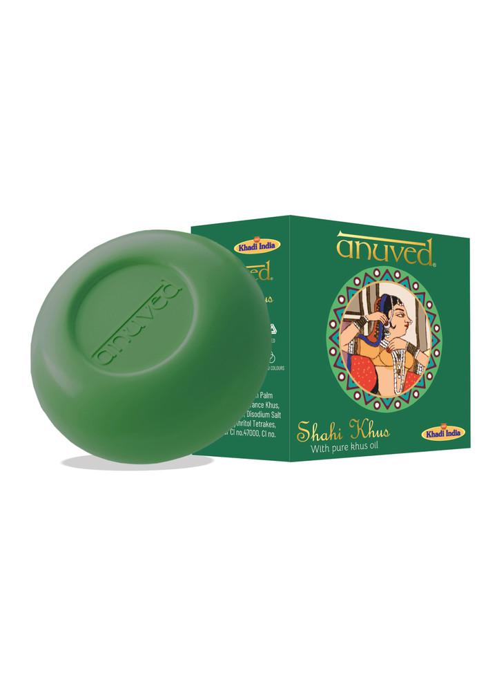 Anuved Herbal Shahi Khus Soap | Pack Of 6 | 125 Grams Each | With Pure Khus Oil & Gangajal For Calming & Soothing Effect, Paraben Free, Cruelty Free