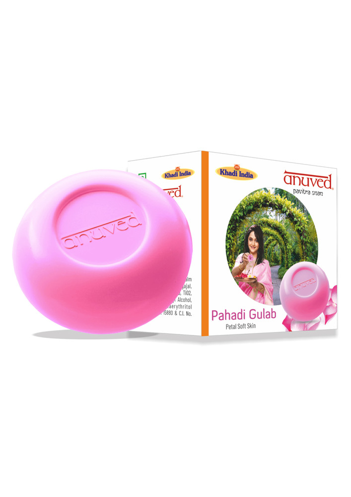 Anuved Herbal Pahadi Gulab Soap 125 Grams Enriched With Pure Rose Water Rishikesh Gangajal For Cooling, Toning & Hydrating Your Skin Paraben-free, Cruelty Free Pack Of 6