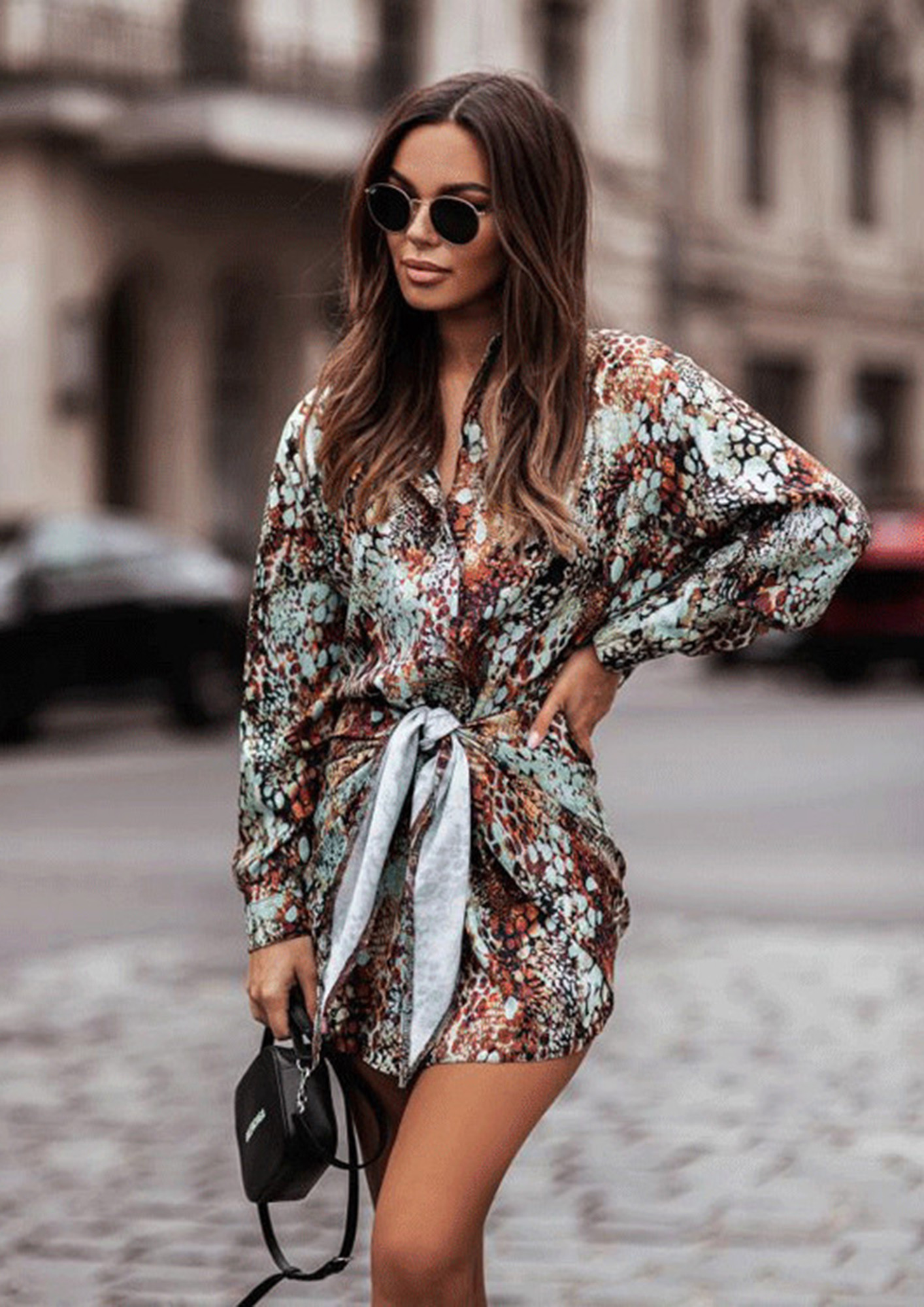 Casually Out In A Gracefully Sweet Mult-Colour Wrap Shirt Dress