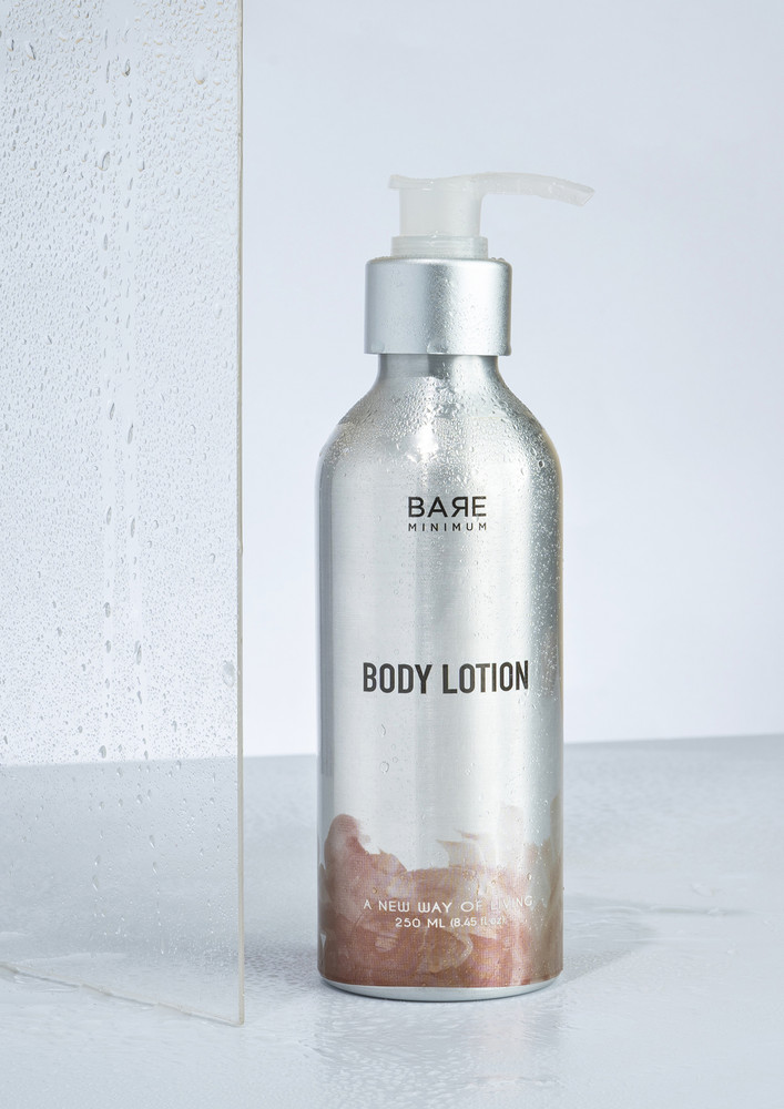 Bare Minimum | Body Lotion | with pH-Balanced Formula | With Almond Oil, Shea Butter, Vitamin A, Cocoa Butter | Refillable Bottle | For All Skin Types | 250 ML