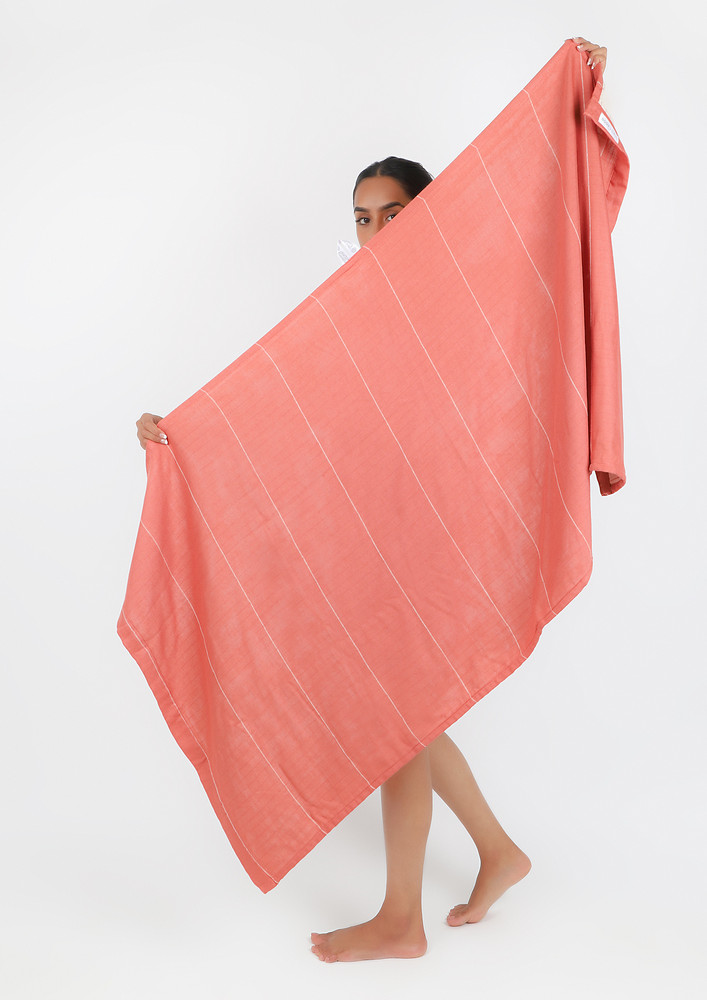 Aluvera Double Cloth Bath Towel-Apricot Brandy