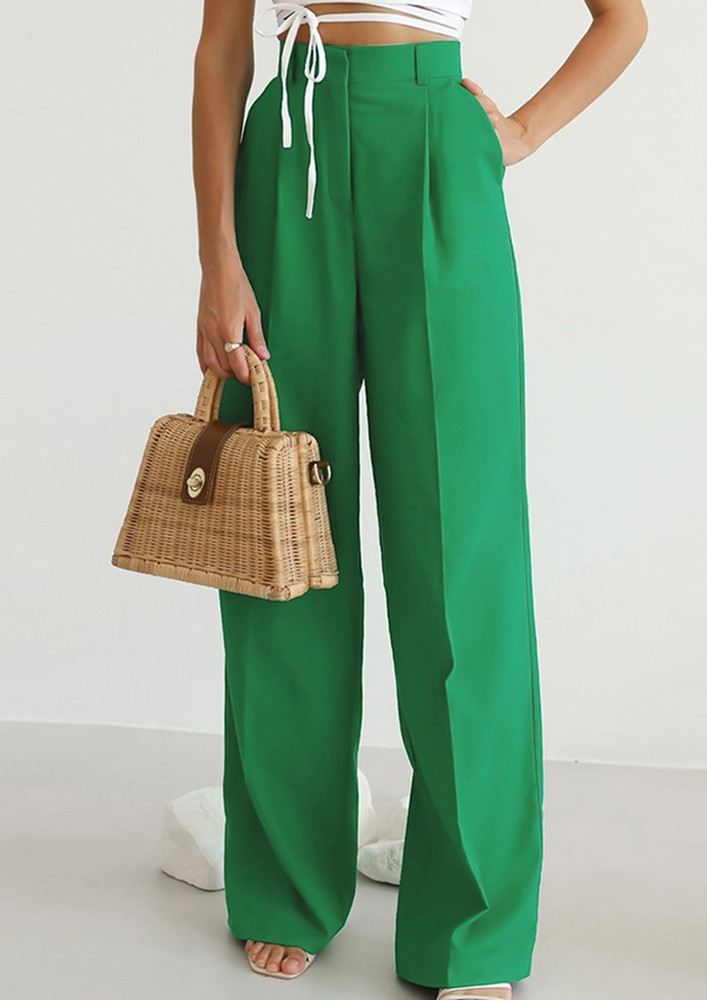 GREEN SOLID HIGH-RISE TAILORED TROUSERS