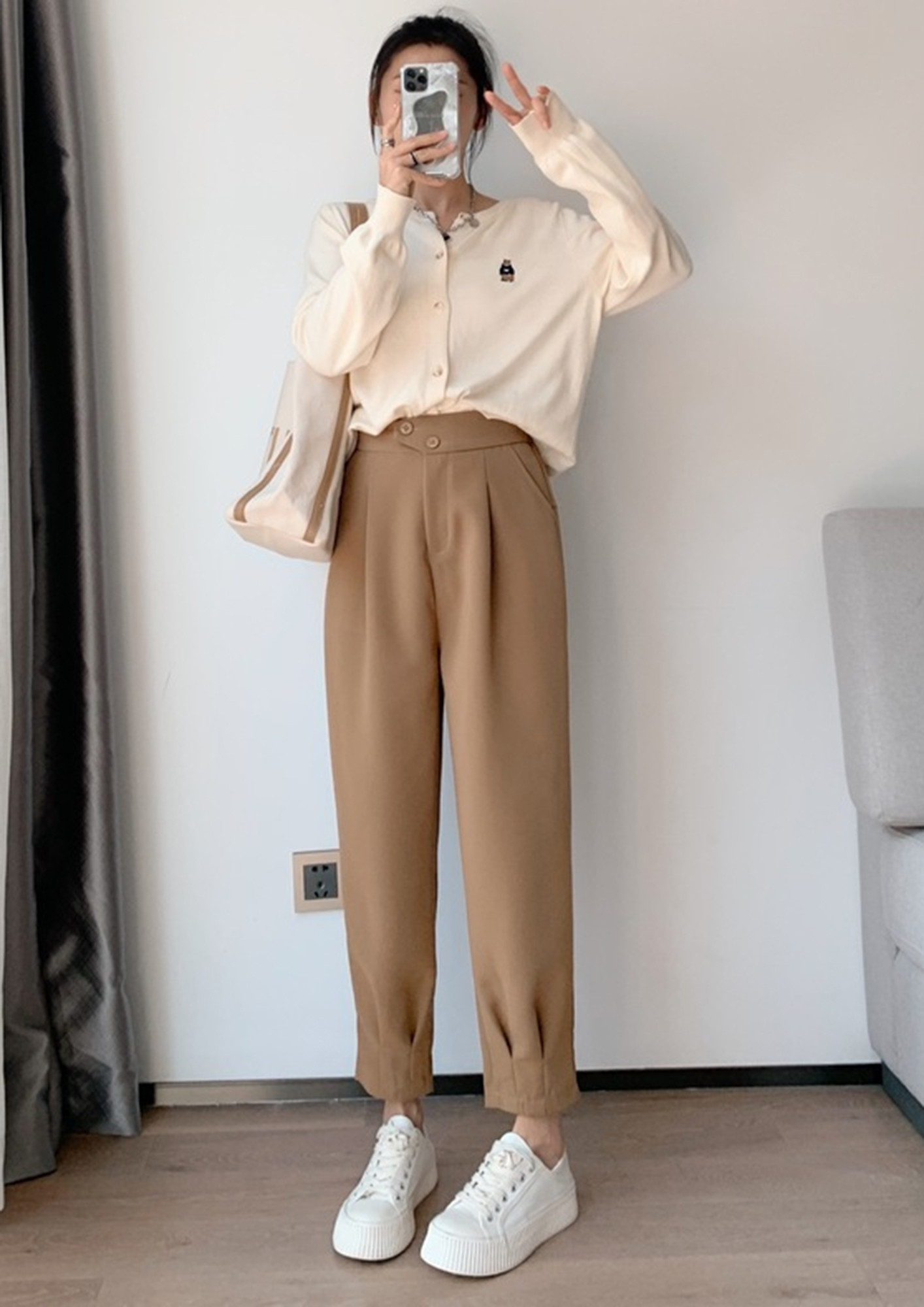 White Shirt with Khaki Pants Outfit for Women