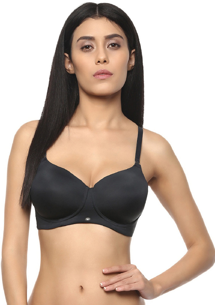 Soie Women's Full/extreme Coverage Padded Non-wired Black Bra