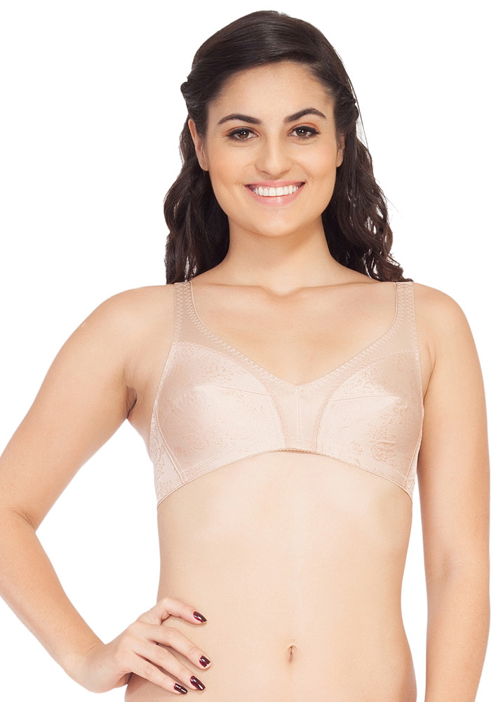 Soie Women's Full Coverage M Frame Non-padded Non-wired Seamed Sheer Taupe Bra