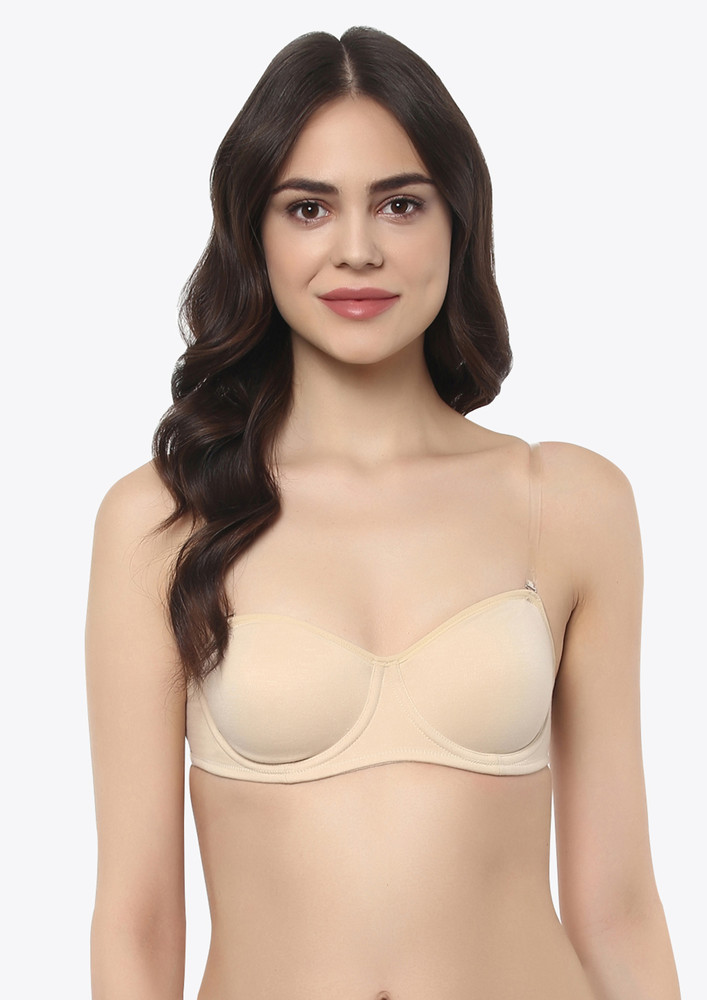 Soie Women's Wired Non Padded Multiway Nude Balconette Bra