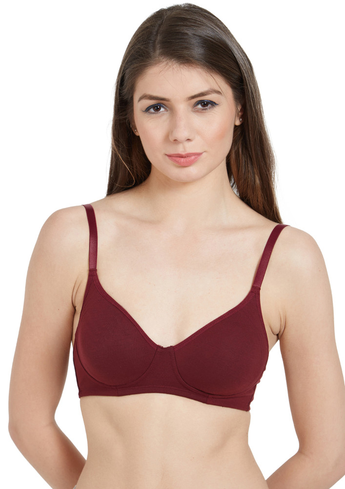 Soie Women's Semi/medium Coverage Encircled Non Padded Non Wired Maroon Bra With Detachable Straps