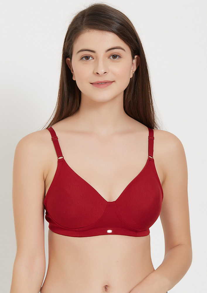 Soie Women's Full Coverage Seamless Cup Non-wired Deep-red Bra