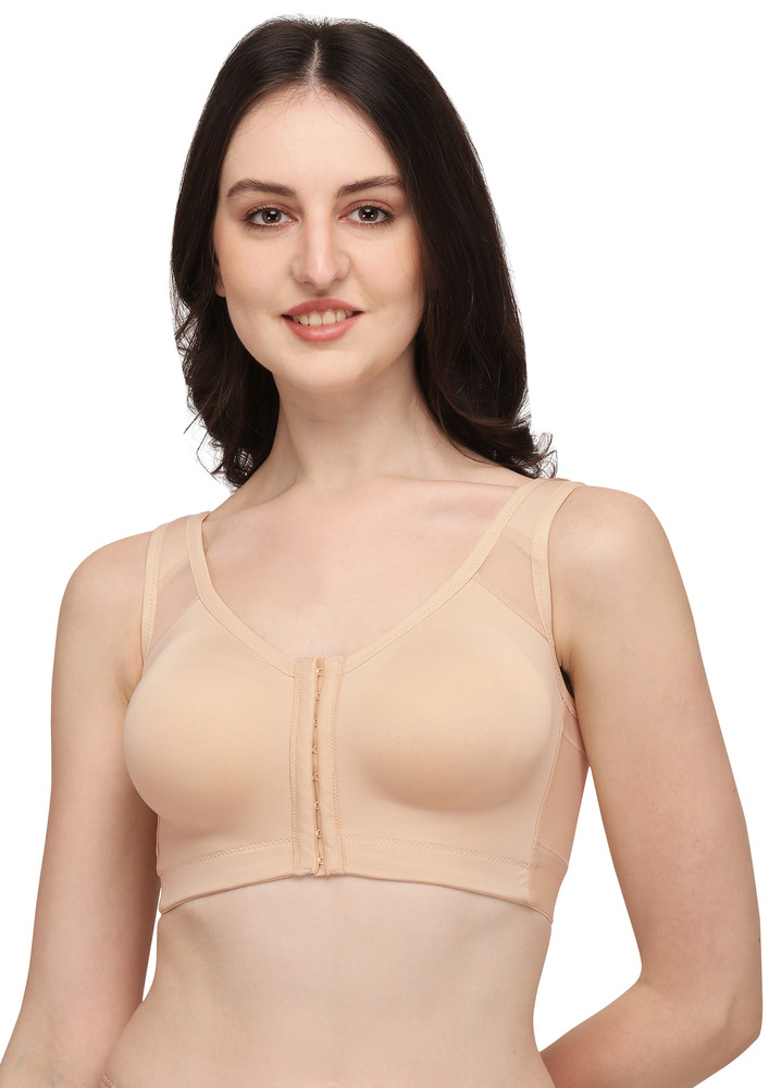 Soie Women's Front Closure Full/ Extreme Coverage Non-padded, Non- Wired Nude Bra