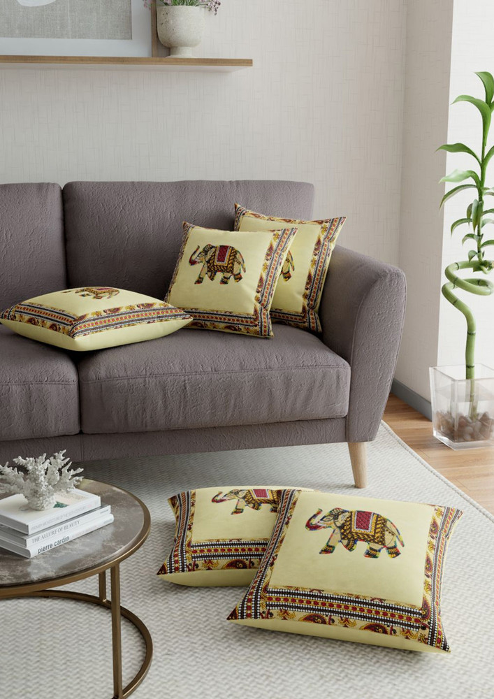 Applique Cream Elephant Cushion Cover Set of 5