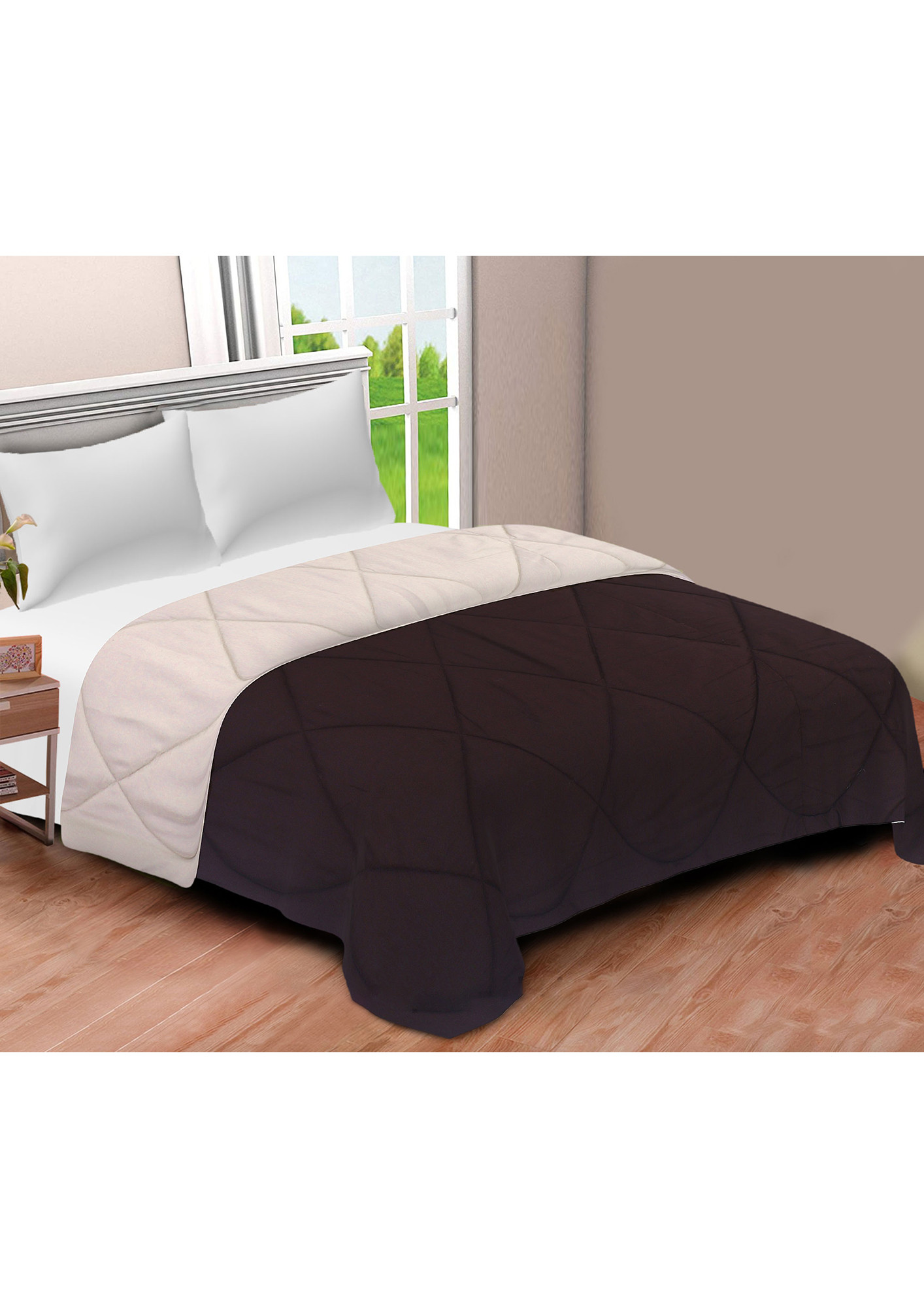 Dark Brown-Off White Double Bed Comforter