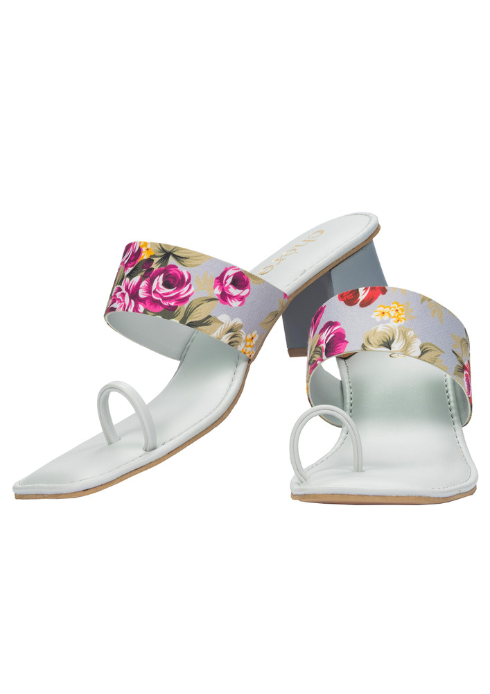 Designer Heels with floral Motif for womens by CHERE Grey