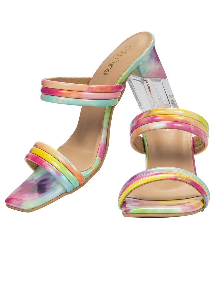 CHERE Fashionable clear Heels with unique textured strap Pink
