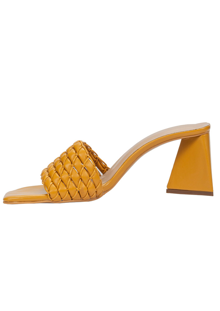 CHERE Premium  braided strap Mule Womens Thin heel with Open Toe Yellow