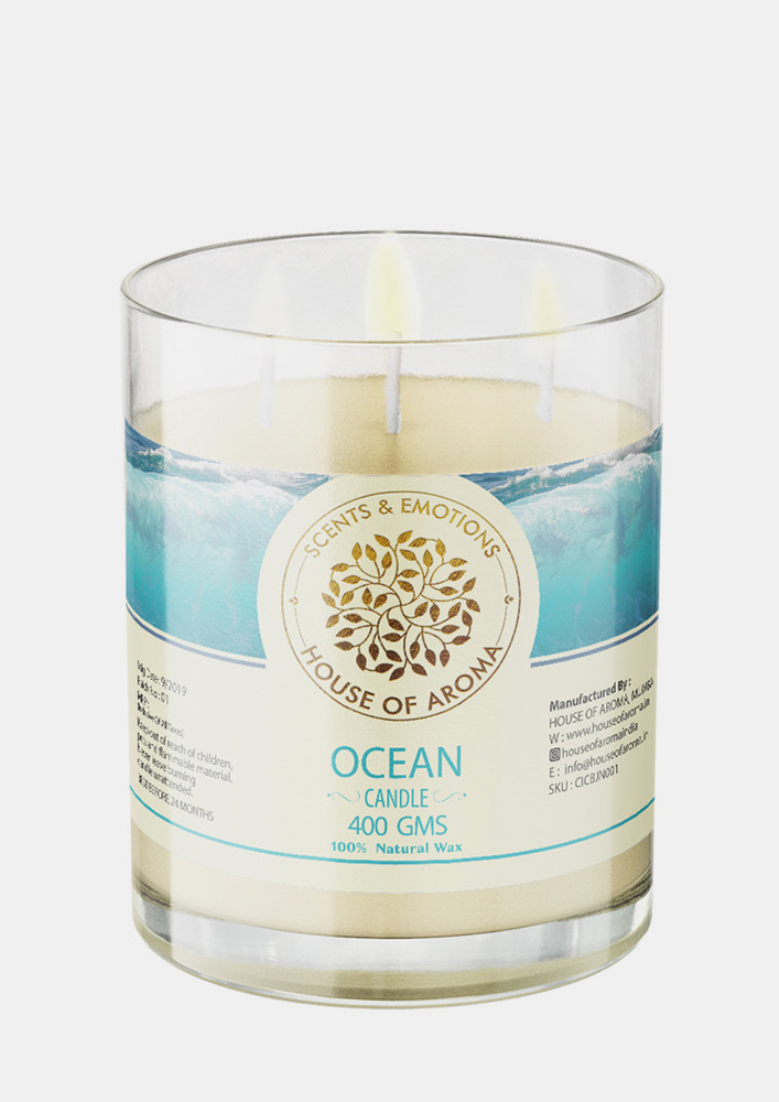 House Of Aroma Natural Wax Ocean Candle 3 Wicks-400 Gms