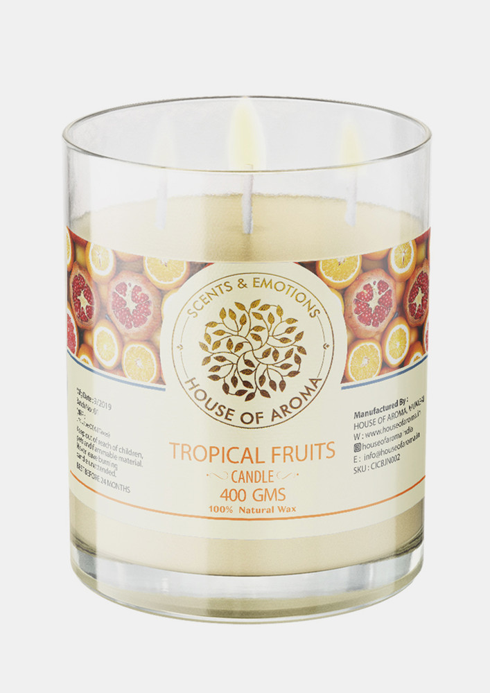 House Of Aroma Natural Wax Tropical Fruits Candle 3 Wicks-400 Gms