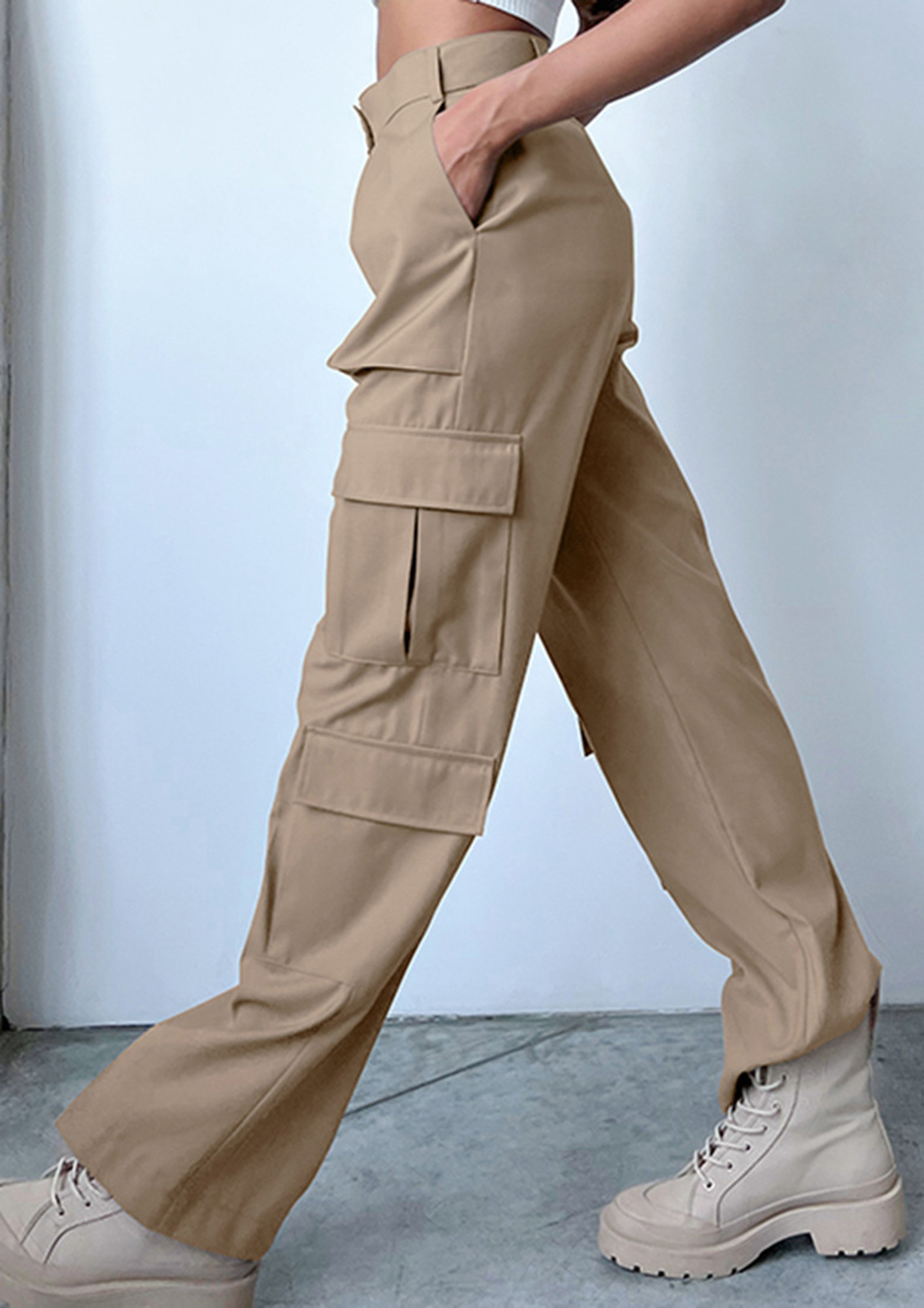 Buy STRAIGHT BEIGE LOW-RISE CARGO PANT for Women Online in India