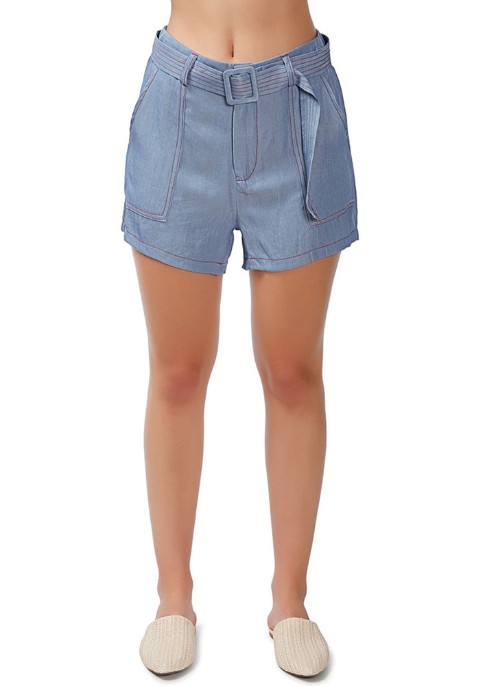 Contrast Seam Everyday Blue Shorts