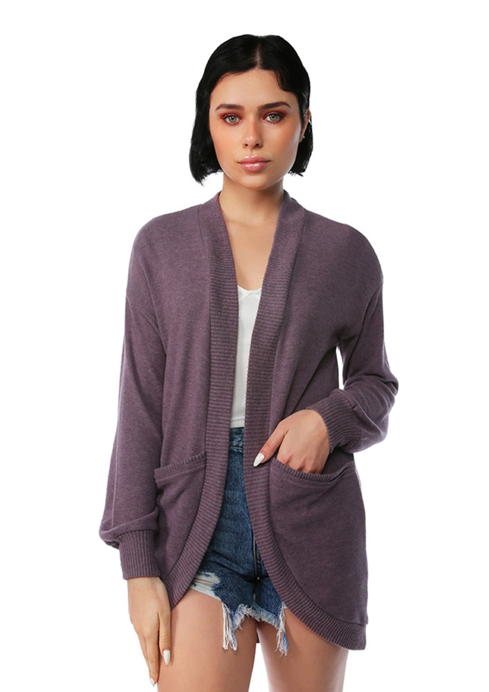 Long Sleeves Knit Cardigan in Purple