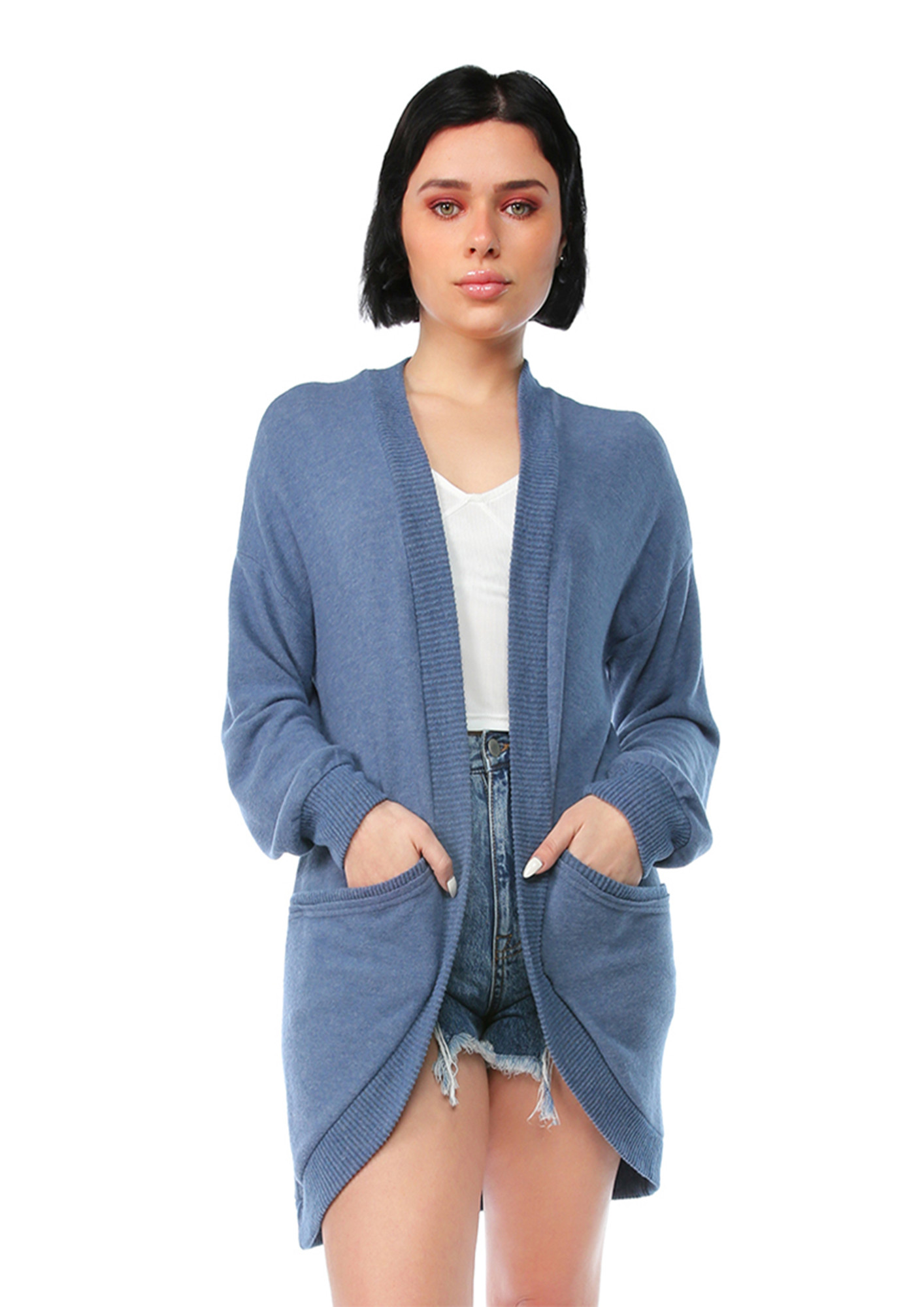 Long Sleeves Knit Cardigan in Blue