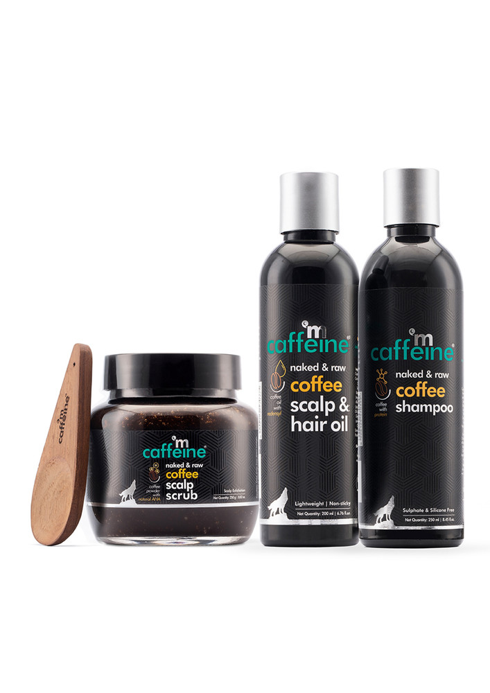 Mcaffeine Coffee Hair Fall Control Kit With Protein, Redensyl, Natural Aha & Argan Oil - Shampoo, Hair Oil & Scalp Scrub (700ml)