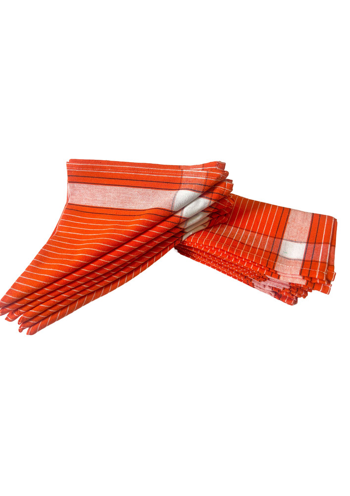 Cleaning Machine Washable Multipurpose Cotton Checked And Stripe Kitchen Towel Napkins, Modern kitchen accessories items, Napkins for Hand Towel, Roti Clothes Wrap duster, 18x18 Inch, Set of 12, Stripe Orange