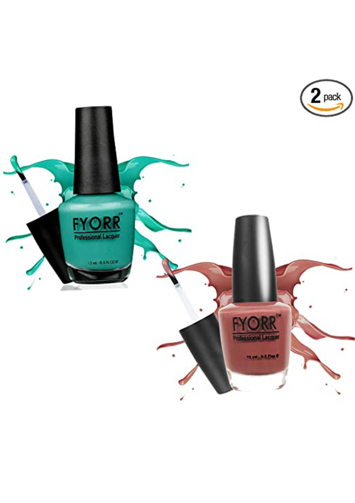 FYORR Green And Coffee Nude Collection Nail Polish - Set of 2 (15 Ml Each)