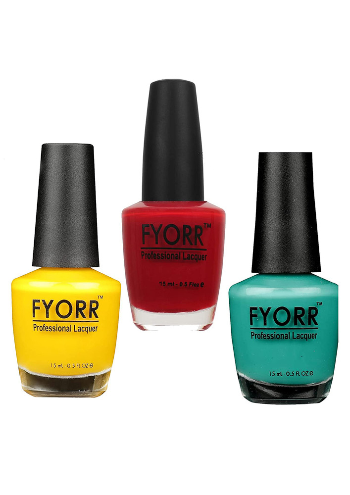 FYORR Nail Polish Red Green Yellow Combo Pack of 3, 15ML Each
