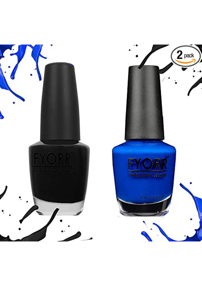 FYORR Blue And Black Collection Nail Polish - Set of 2 (15 Ml Each)