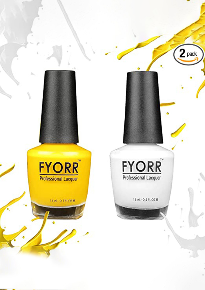 FYORR Yellow And White Collection Nail Polish - Set of 2 (15 Ml Each)