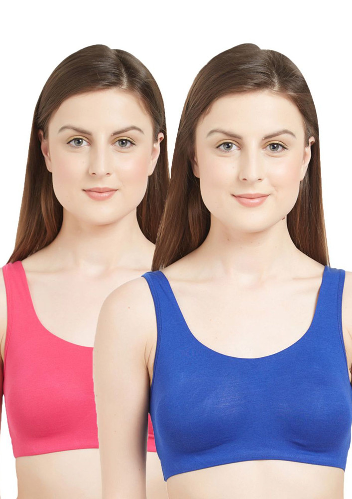 Soie Women's Non-padded Non-wired Blue Pink Lounge Bra(pack Of 2)