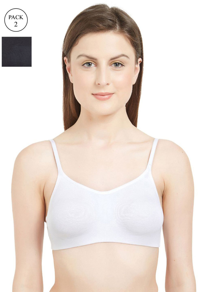Soie Women's Non-padded Non-wired White Black Lounge Bra (pack Of 2)