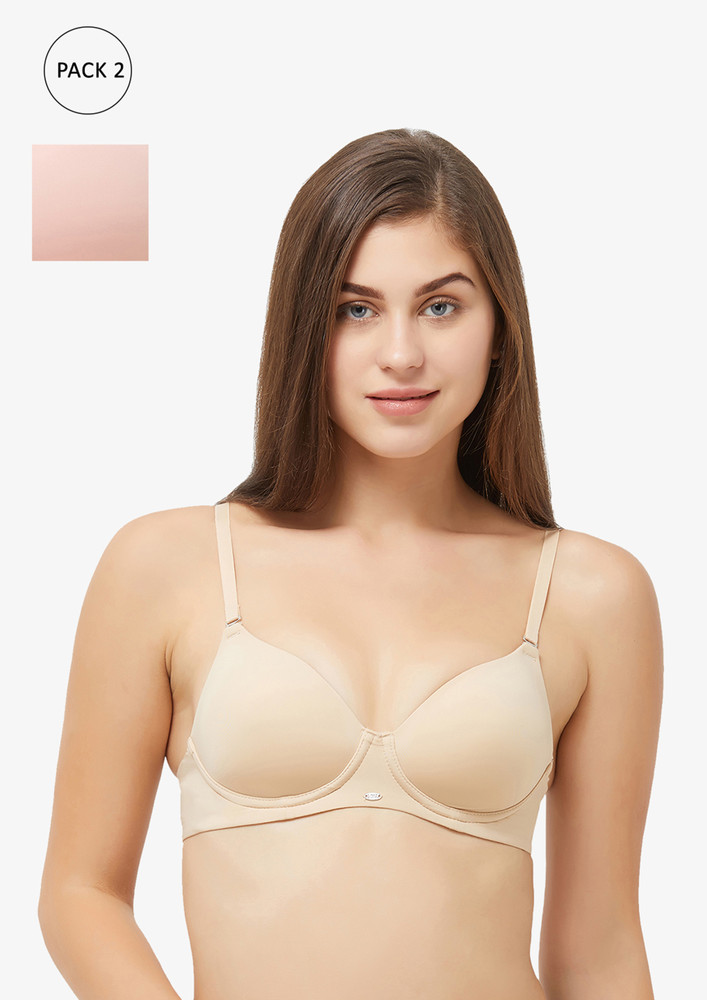 Soie Medium Coverage Padded Non-wired T-shirt Nude & Blush Bra(pack Of2)