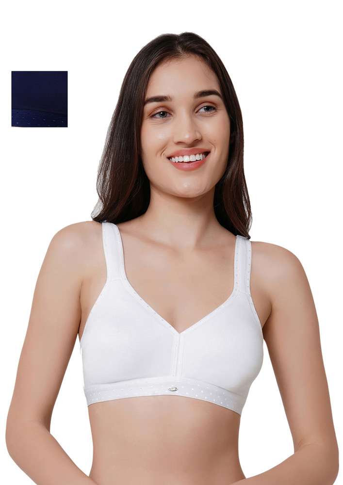 Soie Full Coverage, Non Padded, Non Wired Navy & White Bra (pack Of 2)