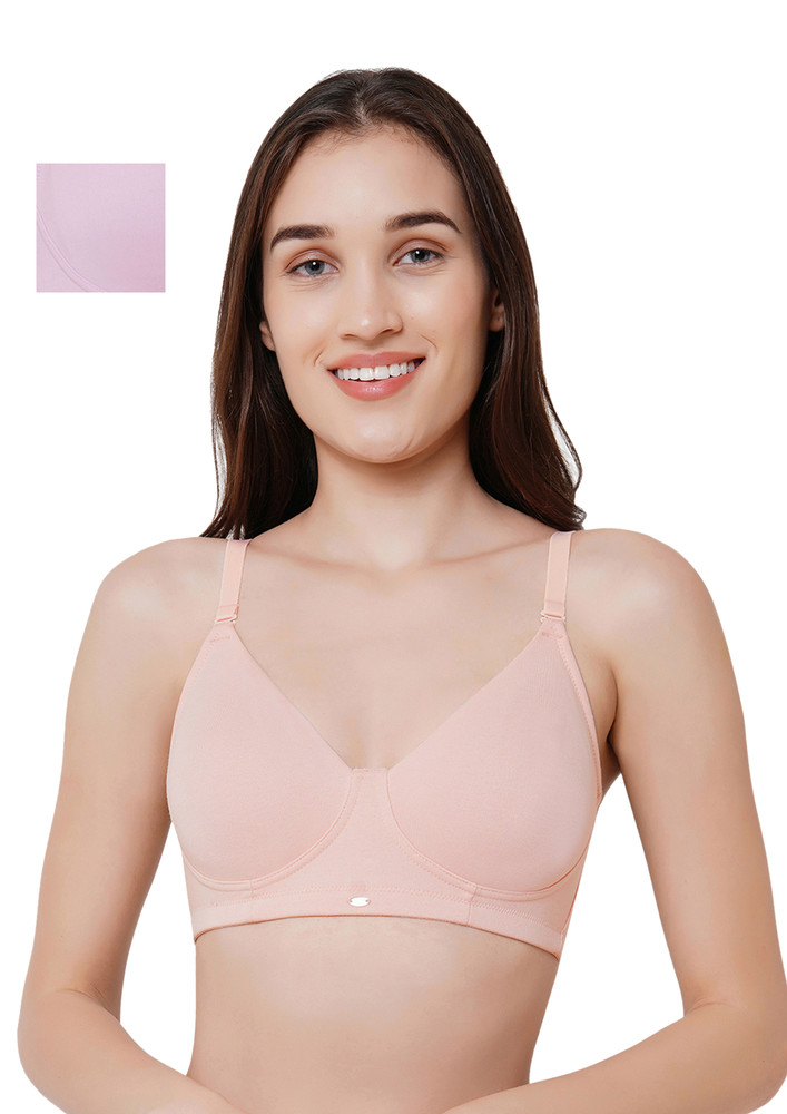 Soie Women's Non Padded Non Wired  Full Coverage Lilac & Peach T-shirt Bra(pack Of 2)