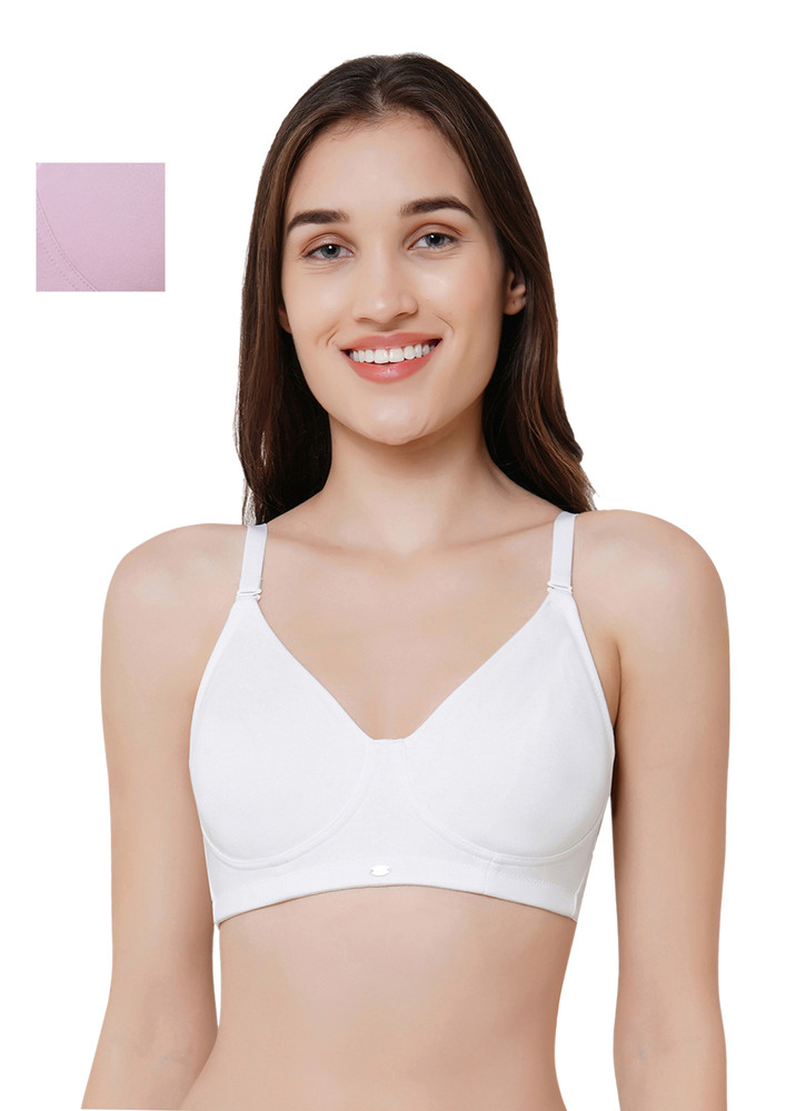 Soie Women's Non Padded Non Wired  Full Coverage Lilac & White T-shirt Bra(pack Of 2)