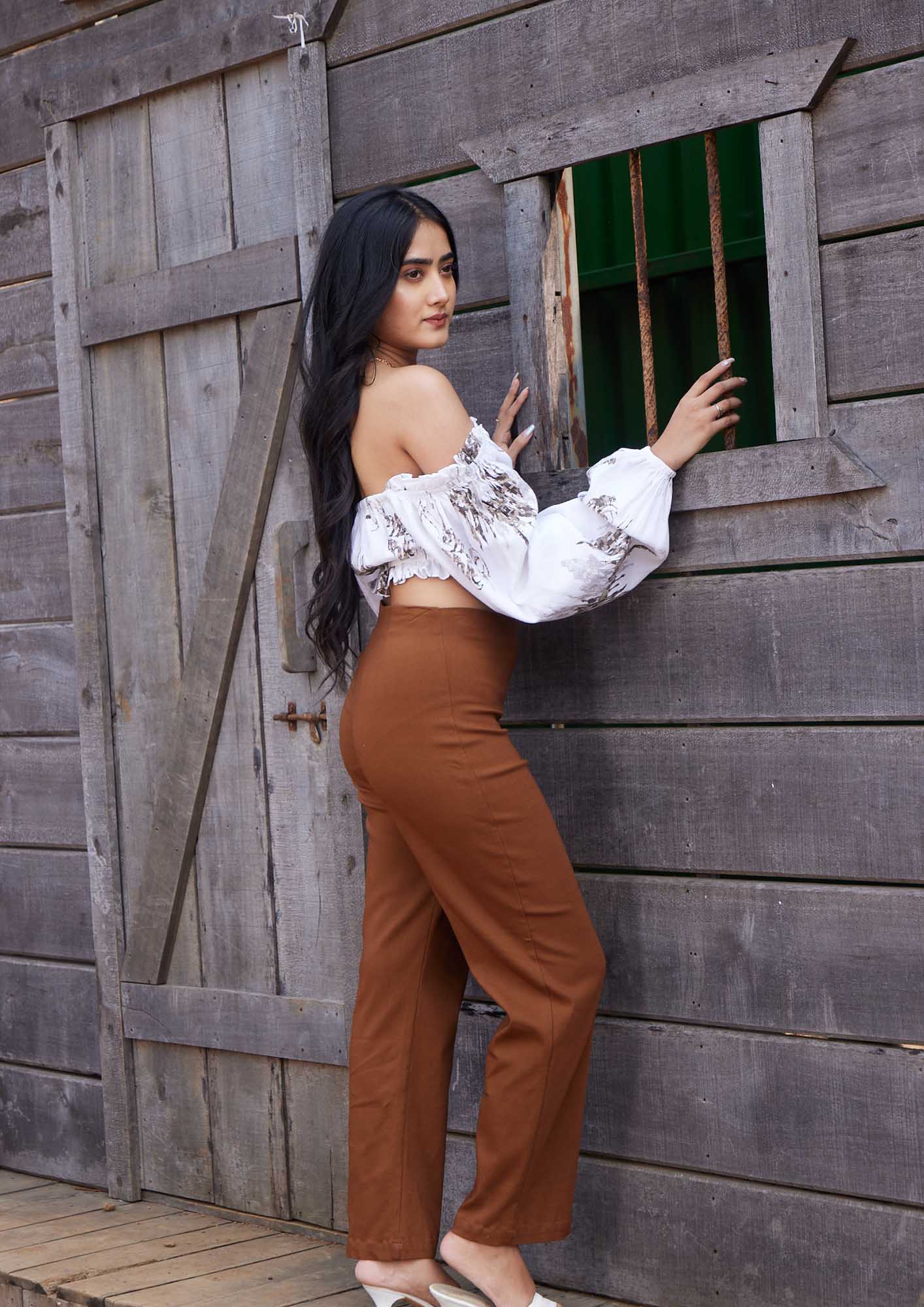 Buy White-Top-And-Brown-Pant-Coord for Women Online in India